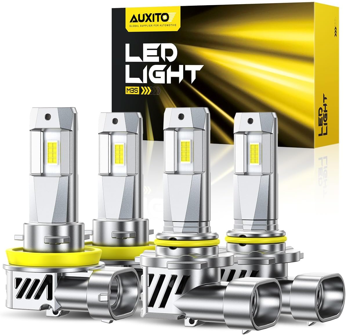71AMkncY3bL._AC_SL1200_.jpg AUXITO 9005 H11 LED Bulbs Combo, 120,000LM 1000% Super Bright, CANBus Ready, 1:1 Mini Size Easy Install, 6500K White H8 H9 HB3 Bulbs with Fan, Plug and Play, Pack of 4 - Image 1