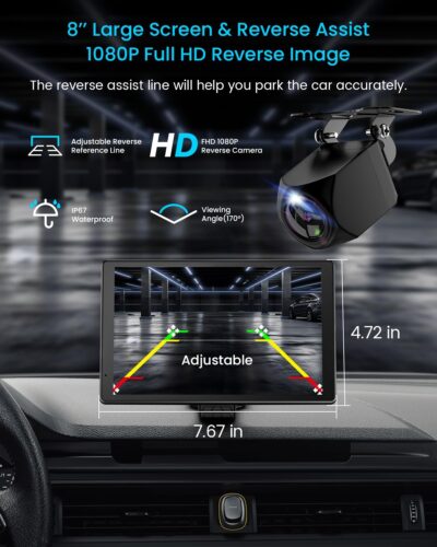 8” Wireless Apple CarPlay Screen for Car with Android Auto & 1080P Backup Camera, Rotatable Touchscreen Car Stereo, Vertical & Horizontal Mode, Bluetooth, GPS Navigation, Mirror Link - Image 8