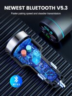 FM Transmitter for Car Bluetooth 5.3, [All-Metal] PD 30W & QC3.0 18W Fast Car Charger, Wireless FM Radio Kit Bluetooth Car Adapter, Noise Cancelling Hands-Free Call, Blue Light - Silver - Image 7