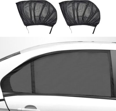 2PCS Car Windshield Sun Shade, High Elasticity Mesh Rear Side Window Sunshades, Stretchable UV Protection, Breathable Design for Heat Reduction, Easy Installation, Universal for SUV, Truck, RV - Image 6