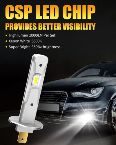 AILEO H1 LED Fog Light Bulb, 25W 6000 Lumens Super Bright 6000K Cool White 360°Beam H1 LED Bulb for DRL or Fog Light Bulb Replacement 1:1 Mini Size Quick Install IP68 Waterproof, 2 Pack - Image 2