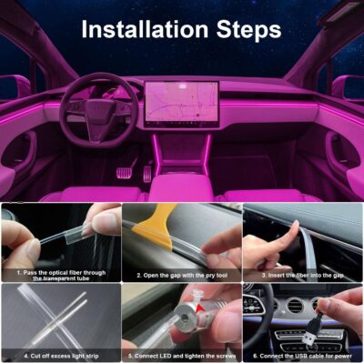 Interior Car LED Lights with Wireless APP/RF Remote Control, RGB 6 in 1 Ambient Lighting Kit with 315 Inches Fiber Optic,16 Million Color Neon Strip Inside Sync to Music,Car Decorations Accessories - Image 4