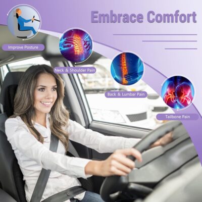 Car Seat Cushion and Lumbar Support Headrest Pillow Mesh Cover Memory Foam Ergonomic Car Cushion Back Neck Support Pillow Sciatica & Back & Tailbone Pain Relief Pillow Black - Image 3