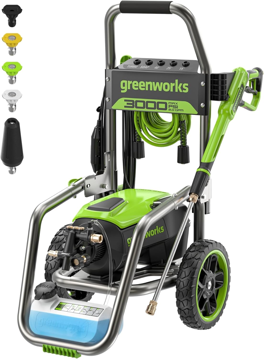 71AkYUF8KTL._AC_SL1500_.jpg Greenworks Pro Brushless 3000 PSI (CSA Certified) 2.0 GPM Max / 1.1 GPM Electric Pressure Washer (Foldable Handles, Rugged Steel Frame, 25 FT Hose, 35 FT GFCI Power Cord) - Image 1