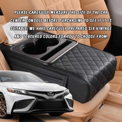 Car Armrest Cushion, 5 in 1 Center Console Cover with 2 Cup Holders, Phone Holder, Tissue Holder, Storage Bag, Multifunctional Leather Heightened Car Armrest Cushion for Most Cars（Black - Image 6