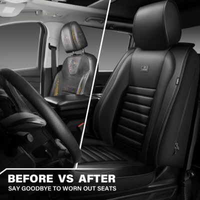 CAR PASS Nappa Leather Car Seat Covers Front Seats, Luxury Seat Protector for Cars, Waterproof Anti-Slip Seat Cushion Airbag Compatible Universal for Sedan SUV Pick-up Truck Automotive Vehicle, Black - Image 7