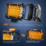Nilight 2PC 4Inch Amber Led Pods Triple Row 60W Flood Spot Combo Driving Fog Lights with 16AWG Wiring Harness-2 Leads for Offroad Pickup Trucks Jeep ATV UTV SUV, 2 Years Warranty - Image 4