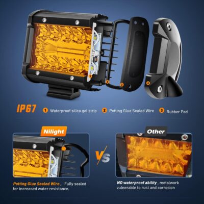 Nilight 2PC 4Inch Amber Led Pods Triple Row 60W Flood Spot Combo Driving Fog Lights with 16AWG Wiring Harness-2 Leads for Offroad Pickup Trucks Jeep ATV UTV SUV, 2 Years Warranty - Image 4