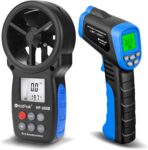 HOLDPEAK 981C Non-Contact Infrared Thermometer Digital Laser Infrared Thermometer -58 to 1022℉ (-50 to 550℃) with Adjustable Emissivity + 866B Digital Anemometer Handheld Wind Speed Meter (2Packs)