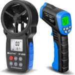 HOLDPEAK 981C Non-Contact Infrared Thermometer Digital Laser Infrared Thermometer -58 to 1022℉ (-50 to 550℃) with Adjustable Emissivity + 866B Digital Anemometer Handheld Wind Speed Meter (2Packs)