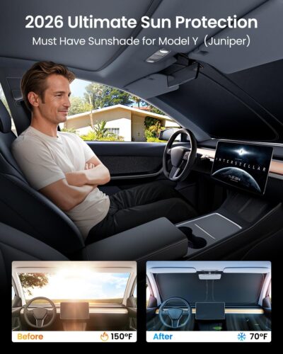 REEVAA Upgraded for Tesla New Model Y 2016-2026 (Juniper) Windshield Sunshade [Tailored Fit, 99% Sun Protection] Foldable Sun Shade Car Accessories with Storage Bag - Image 2
