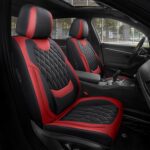 FREESOO Black Red Car Seat Covers Full Set - Faux Nappa Leather Seat Covers for Cars, Breathable Waterproof Front Seats with Lumbar Support and Rear Seat Cover, Fit for Automotive Sedans SUVs Pickups