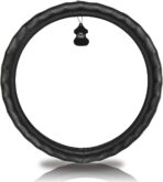 Haokay Heavy Duty Pure Cowhide Steering Wheel Cover, Black Genuine Leather Steering Wheel Cover Men Women Comfort Finger Grips Universal 14.5 to 15 Inch - Image 2