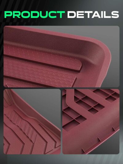 YHTAUTO Floor Mats Compatible with Tesla Model 3 Highland 2024 2025, TPE Floor Liners All Weather Custom Fit, 1st & 2nd Row, Set of 3, Red - Image 8