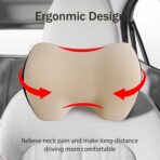 SPRFUFLY Make Restful Car Headrest Pillow, Car Pillow for Driving with Adjustable Strap, Breathable Removable Cover & Ergonomic Design - Softness Travel Car Neck Support Pillow(Beige, 1PC) - Image 4