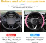 Bling Car Steering Wheel Cover, 15 Inch Rhinestones Soft Leather Elastic Steering Wheel Protector, Sparkly Crystal Diamond for Women Girls, Car Interior Accessories for Most Cars (Pink) - Image 5