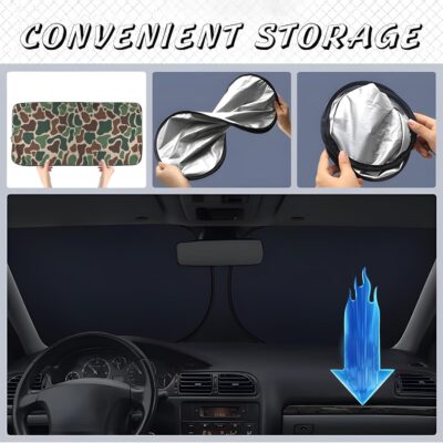 Army Dark Camo Foldable Windshield Sunshade – Premium 240T Car Sun Shade UV Protection & Heat Blocker with Easy Installation & Universal Fit,Camo Car Interior Accessories - Image 3