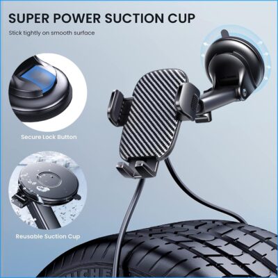 TICILFO Phone Mount for Car Phone Holder [Military-Grade Suction & Stable Clip] Car Phone Holder Mount Windshield Dashboard Air Vent Universal Automobile Mount Fit for All Dash Mounting Kits iPhone - Image 4