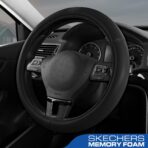 Skechers Memory Foam Steering Wheel Cover,Grade Protein Leather Steering Wheel Cover,Universal Anti-Slip Fit 14" 1/2-15" Car Wheel Cover for Men Women Fit Suvs,Vans,Sedans,Car,Trucks,Black - Image 2