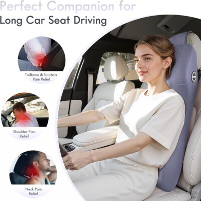 FLORICH Integrated Car Seat Lumbar Support Pillow & Car Neck Pillow Memory Foam Back Cushion for Driving Car Seat Back Support Pillow for Car Seats Driver Back Neck Sciatica Pain Relief Cushion, Blue - Image 5