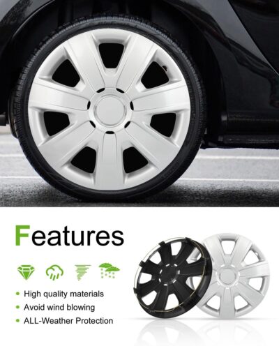 SCITOO 4pcs 15 Inch Silver Hubcaps, Simple Install, Replacement Wheel Covers for Cars, Trucks, SUVs, Beautiful & Durable R15 for Most Cars - Image 5