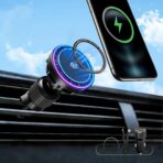 25W Qi2.2 Wireless Car Charger, Magnetic Phone Holder with RGB Light and Ice Cooling, Car Mount Charger 360°Rotation for Air Vent, Fast Charger for iPhone 17 Max Plus 16 15 14 13 12 Air Pro
