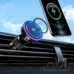 25W Qi2.2 Wireless Car Charger, Magnetic Phone Holder with RGB Light and Ice Cooling, Car Mount Charger 360°Rotation for Air Vent, Fast Charger for iPhone 17 Max Plus 16 15 14 13 12 Air Pro