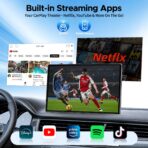 LAMTTO 9" Wireless CarPlay Screen with Net-Flix YouTube Apps Portable Car Play Screen for Apple Carplay and Android Auto with Backup Camera Navigation Bluetooth Voice Control AUX Siri - Image 3