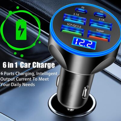 Super Fast Charge USB C Car Phone Charger Adapter 6 in 1 with Voltage Display 250W Multi Port Cigarette Lighter USB Charge for iPhone 16 15 14 13 12 11 Samsung Galaxy Huawei Oneplus Oppo Vivo - Image 7