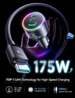 JOYROOM 175W Car Charger USB C Fast Charge [GaN] 3-Port Type C Super Fast Car Charger with USBC Cable, Car Cigarette Lighter Adapter for iPhone 17/16/15 Series, Galaxy S26/25, MacBook, iPad and More - Image 2