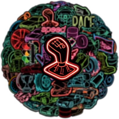 50pcs Neon Car Theme Sticker,Waterproof Vinyl Stickers - Automobile Race Decor & Party Favors Gifts for Laptop, Water Bottle, Skateboard Guitar (Neon Sticker-3) - Image 3