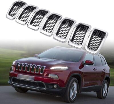 Compatible with 2014-2018 Jeep Cherokee 4-Door Grille Grill Cover Trim Insert Kit 7pcs (Black Mesh Grille + Chrome Moulding Trim) - Image 9