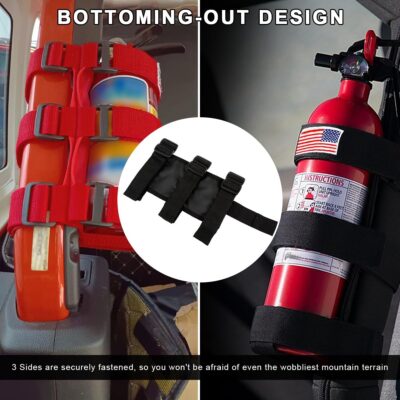 Fire Extinguisher Holder, Adjustable Extinguisher Fixed Belt with American Flag Pattern, Roll Bar Fire Extinguisher Mount Strap Bracket for Wrangler JK JKU TJ CJ Gladiator (Red) - Image 5