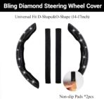 CAR PASS 2PCS Bling Diamond Segmented Steering Wheel Cover with Crystal Rhinestones, Wheel Protector Non-Slip Cute Car Accessories Universal Fit D-Shape O-Shape 14.5" to 16" for Women, Black Diamond - Image 6