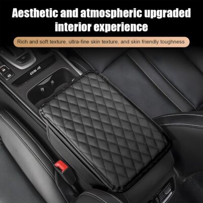 Car Center Console Armrest Pillow with 2 Storage Pockets, Memory Foam Car Armrest Cushion, Leather Car Center Console Cover for Most Vehicle (Black-Upgraded Thickened) - Image 7