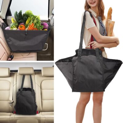 Car Seat Organizer - Large Capacity Passenger Seat Storage Travel Bag, Portable, Foldable and Collapsible Miscellaneous Car Hanging Bags, Reusable Shopping Tote with Drawstrings - Image 6
