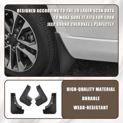 Muslogy for 2021-2025 2026 Grand Cherokee L 3Row Seat Mud Flaps Fender Mud Guard Front & Rear 4PCS Set No Drilling Required Compatible with Jeep Grand Cherokee L 2026 2025-2021 GCL Accessories - Image 5