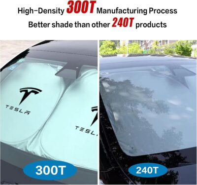 300T Sunshade for Tesla Model Y Model 3, Car Accessories 2026 for Tesla, Front Window Sunshade with Organizer Bag, Gifts for Tesla Owners - Image 2