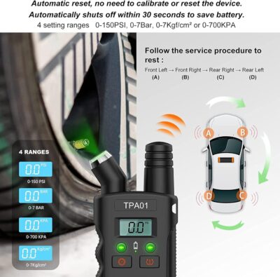 2 in Digital Tyre Pressure Gauge TPMS Relearn Tool with 4 Setting Ranges Auto Off Feature Ideal Replacement for Suitable for Cars Motorcycles Tire Pressure Sensor Activation Tool - Image 2