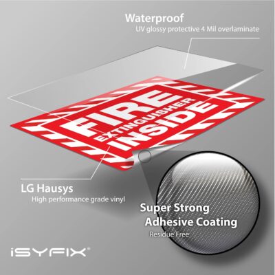 iSYFIX Fire Extinguisher Inside Signs Stickers – 5 Pack 5x4 Inch – Self-Adhesive Vinyl Decals, Laminated for UV, Weather, Scratch, Fade Resistance, for Cars, Trailers, Rv's, Trucks and Vehicles - Image 6