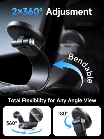ANDERY Car Phone Holder for MagSafe [360° Adjustable Memory Alloy Arm | 2400gf Strongest Magnetic Power] Bendable Car Mount, Phone Holders for Your Car for iPhone and All Smartphones, Carbon Fiber - Image 4