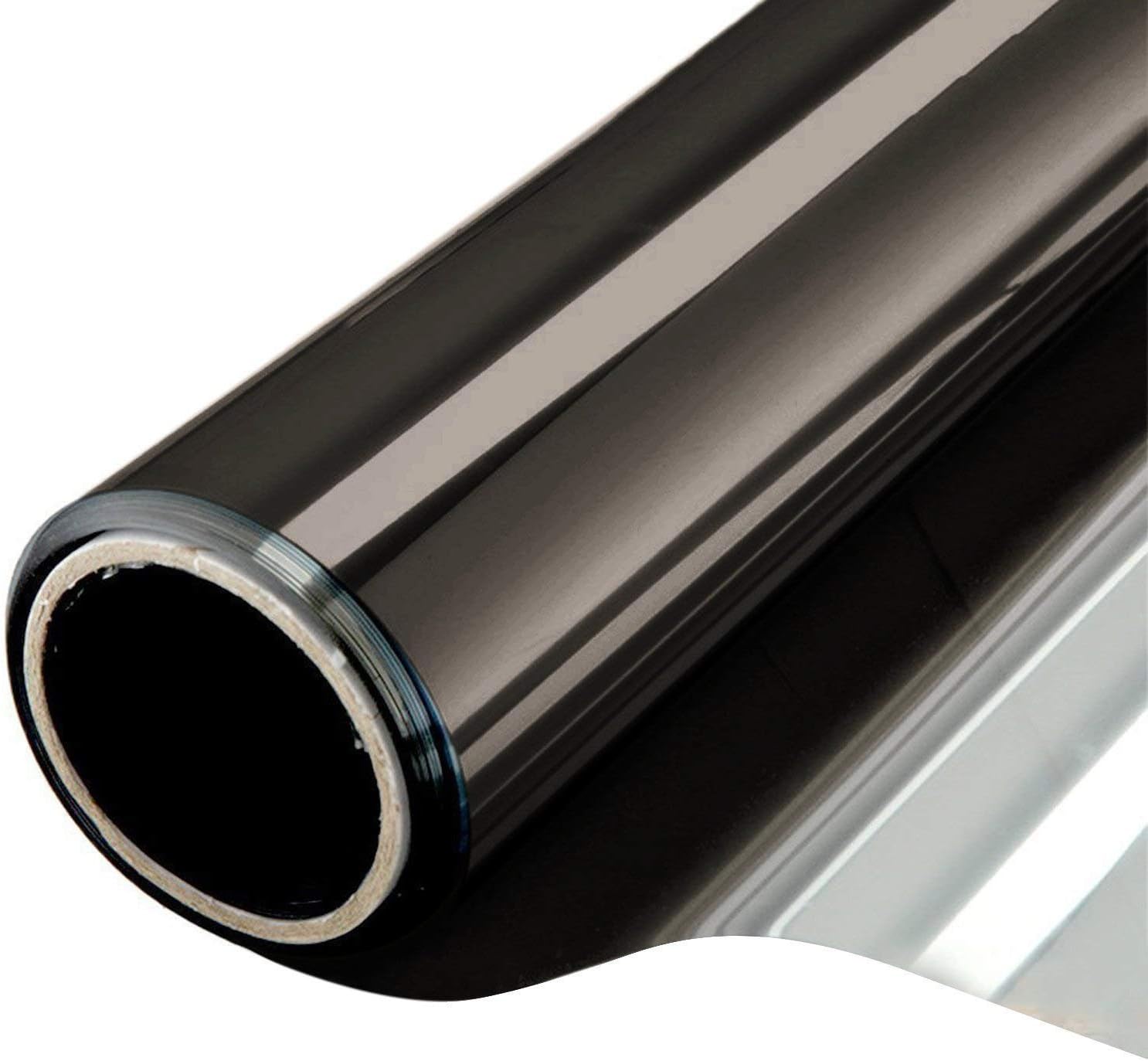 71BuWxk7RmL._AC_SL1500_.jpg WPCTEV Window Film One Way Mirror Tint Vinyl Daytime Privacy Static Non-Adhesive Decorative Heat Control Anti UV Window Covering for Home and Office Black Silver 6 Mil 17.5 Inch x 6.5 Feet - Image 1