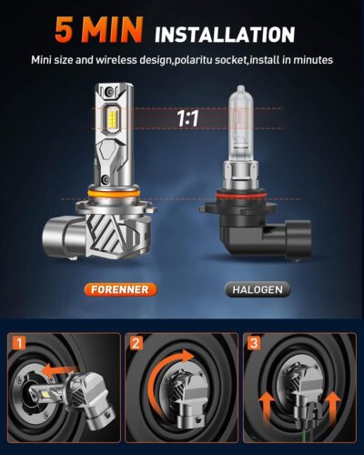 FORENNER 9005 9006 Light Bulbs Combo, 900% Ultra Brightness, Real 1:1 Mini Halogen Size, HB3 HB4 Fog Light 6500K Cool White, 50000Hrs Long Service Life, Plug and Play, lP68, Pack of 4. - Image 4