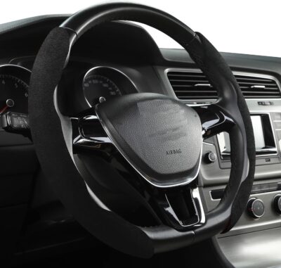 Premium Suede Car Steering Wheel Cover, Non-Slip Segmented, Suitable for Car, SUV, Truck, O/D Shape, 14.5-16inches Steering Wheel Protector,Universal Auto Accessories (Black, 2pcs) - Image 2