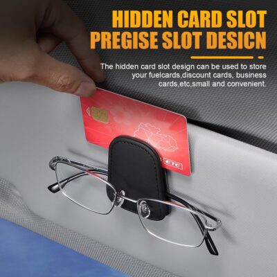 AICEL Sunglasses Holders for Car Sun Visor, Leather Eyeglasses Hanger Mounter, Magnetic Glasses Holder and Ticket Card Clip, Auto Interior Accessories Universal for SUV Pickup Truck - Image 4