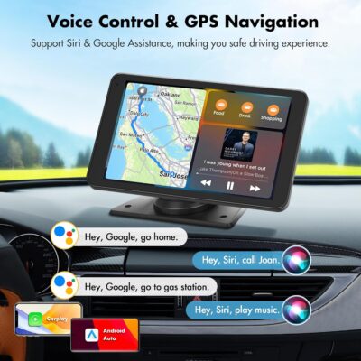 Carplay Screen for Car, 7'' Wireless CarPlay & Android Auto- Upgrade Portable Touchscreen with Bluetooth, Mirror Link, Voice Control, Hands-Free Calling Car Play Screen Stereo for All Vehicles - Image 3