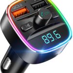 Nulaxy Bluetooth FM Transmitter, Bluetooth Car Adapter with Dual USB Charger Wireless Radio Car Kit MP3 Player Support TF Card & USB Disk, Hands-Free Calling, 7 Colors Led Backlit Light, Black