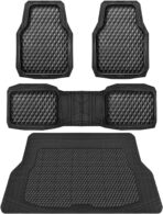 CAR PASS Heavy Duty Rubber Black Car Floor Mats & Cargo Liners, Deep Dish All-Weather Trunk Mats Durable Anti-Slip 3D Rhombus Waterproof Trim to Fit Liner Universal Fit Auto,Sedan,SUV,Truck, Black