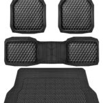 CAR PASS Heavy Duty Rubber Black Car Floor Mats & Cargo Liners, Deep Dish All-Weather Trunk Mats Durable Anti-Slip 3D Rhombus Waterproof Trim to Fit Liner Universal Fit Auto,Sedan,SUV,Truck, Black