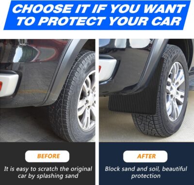 KEYOOG 4 Pcs Mini Size Universal Automobile Mud Flap, Splash Guard, Fit for Sedan, Hatchbacks, Soft Mud Guard of Sediment Resistant, 10.7 in/ 9.1 in/ 0.2 in Front & Rear (Black) - Image 3